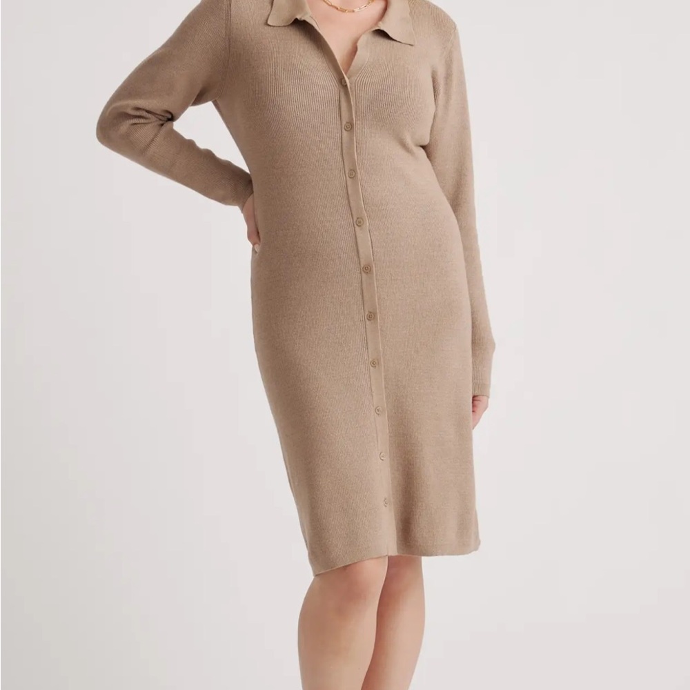Quince Taupe/Tan Button Up Sweater Dress